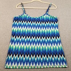 CDP & CO Camisole Tank Top Women L Large Blue Green Chevron Zig Zag Stretch USA